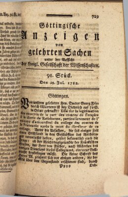 Göttingische Anzeigen von gelehrten Sachen (Göttingische Zeitungen von gelehrten Sachen) Montag 29. Juli 1782