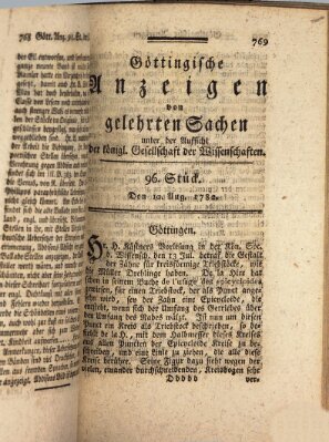 Göttingische Anzeigen von gelehrten Sachen (Göttingische Zeitungen von gelehrten Sachen) Samstag 10. August 1782