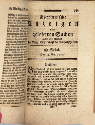 Göttingische Anzeigen von gelehrten Sachen (Göttingische Zeitungen von gelehrten Sachen) Donnerstag 15. August 1782