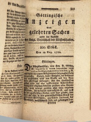 Göttingische Anzeigen von gelehrten Sachen (Göttingische Zeitungen von gelehrten Sachen) Montag 19. August 1782