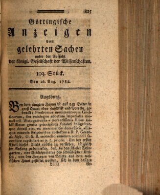 Göttingische Anzeigen von gelehrten Sachen (Göttingische Zeitungen von gelehrten Sachen) Montag 26. August 1782