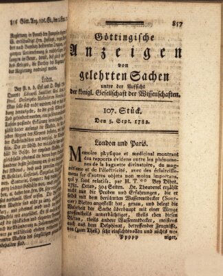 Göttingische Anzeigen von gelehrten Sachen (Göttingische Zeitungen von gelehrten Sachen) Donnerstag 5. September 1782