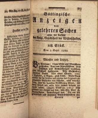 Göttingische Anzeigen von gelehrten Sachen (Göttingische Zeitungen von gelehrten Sachen) Samstag 7. September 1782