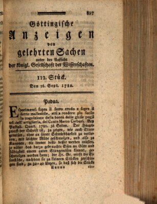 Göttingische Anzeigen von gelehrten Sachen (Göttingische Zeitungen von gelehrten Sachen) Montag 16. September 1782