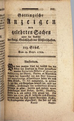 Göttingische Anzeigen von gelehrten Sachen (Göttingische Zeitungen von gelehrten Sachen) Donnerstag 19. September 1782