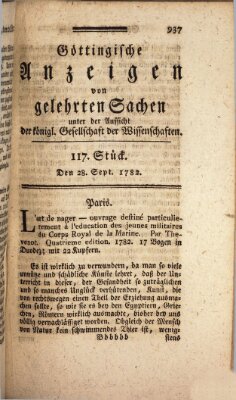 Göttingische Anzeigen von gelehrten Sachen (Göttingische Zeitungen von gelehrten Sachen) Samstag 28. September 1782