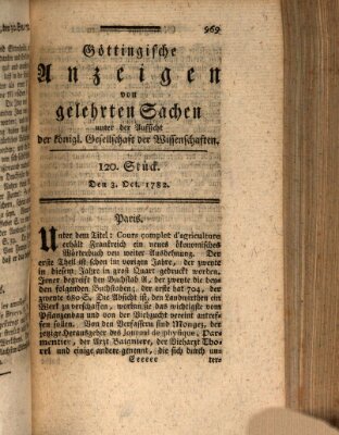 Göttingische Anzeigen von gelehrten Sachen (Göttingische Zeitungen von gelehrten Sachen) Donnerstag 3. Oktober 1782