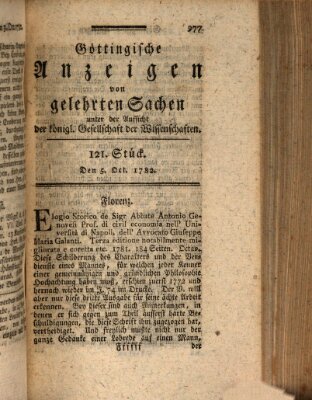 Göttingische Anzeigen von gelehrten Sachen (Göttingische Zeitungen von gelehrten Sachen) Samstag 5. Oktober 1782