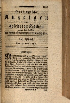 Göttingische Anzeigen von gelehrten Sachen (Göttingische Zeitungen von gelehrten Sachen) Samstag 19. Oktober 1782