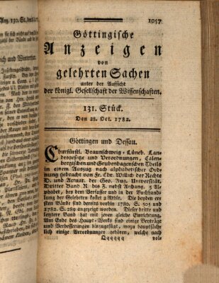 Göttingische Anzeigen von gelehrten Sachen (Göttingische Zeitungen von gelehrten Sachen) Montag 28. Oktober 1782