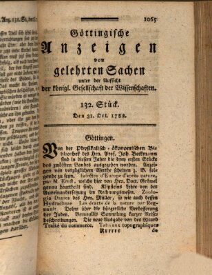 Göttingische Anzeigen von gelehrten Sachen (Göttingische Zeitungen von gelehrten Sachen) Donnerstag 31. Oktober 1782