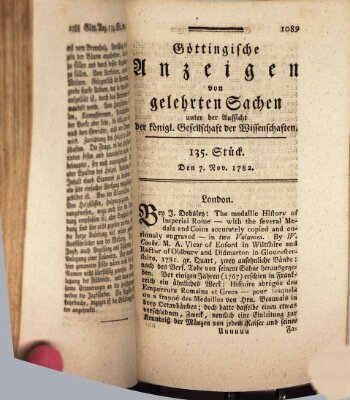 Göttingische Anzeigen von gelehrten Sachen (Göttingische Zeitungen von gelehrten Sachen) Donnerstag 7. November 1782