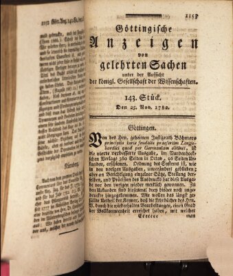 Göttingische Anzeigen von gelehrten Sachen (Göttingische Zeitungen von gelehrten Sachen) Montag 25. November 1782