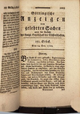 Göttingische Anzeigen von gelehrten Sachen (Göttingische Zeitungen von gelehrten Sachen) Samstag 14. Dezember 1782