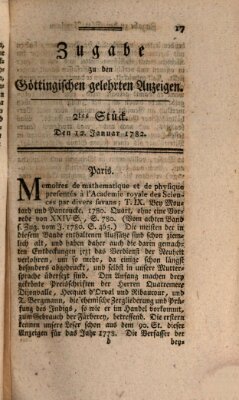 Göttingische Anzeigen von gelehrten Sachen. Zugabe (Göttingische Zeitungen von gelehrten Sachen) Samstag 12. Januar 1782