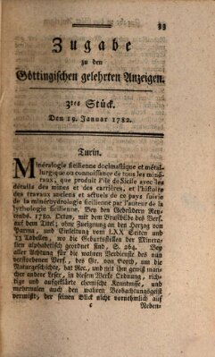 Göttingische Anzeigen von gelehrten Sachen. Zugabe (Göttingische Zeitungen von gelehrten Sachen) Samstag 19. Januar 1782