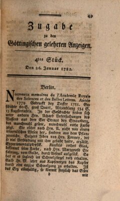 Göttingische Anzeigen von gelehrten Sachen. Zugabe (Göttingische Zeitungen von gelehrten Sachen) Samstag 26. Januar 1782