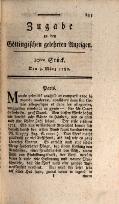 Göttingische Anzeigen von gelehrten Sachen. Zugabe (Göttingische Zeitungen von gelehrten Sachen) Samstag 9. März 1782