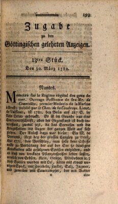 Göttingische Anzeigen von gelehrten Sachen. Zugabe (Göttingische Zeitungen von gelehrten Sachen) Samstag 30. März 1782