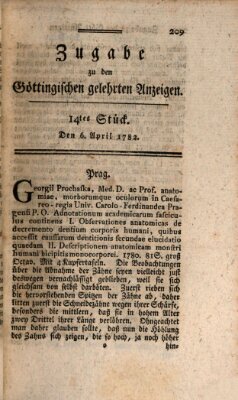 Göttingische Anzeigen von gelehrten Sachen. Zugabe (Göttingische Zeitungen von gelehrten Sachen) Samstag 6. April 1782