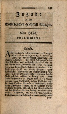 Göttingische Anzeigen von gelehrten Sachen. Zugabe (Göttingische Zeitungen von gelehrten Sachen) Samstag 20. April 1782