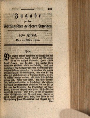 Göttingische Anzeigen von gelehrten Sachen. Zugabe (Göttingische Zeitungen von gelehrten Sachen) Samstag 11. Mai 1782