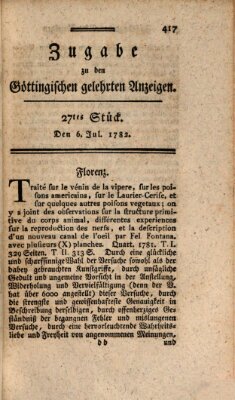 Göttingische Anzeigen von gelehrten Sachen. Zugabe (Göttingische Zeitungen von gelehrten Sachen) Samstag 6. Juli 1782