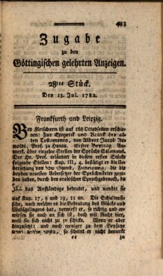 Göttingische Anzeigen von gelehrten Sachen. Zugabe (Göttingische Zeitungen von gelehrten Sachen) Samstag 13. Juli 1782