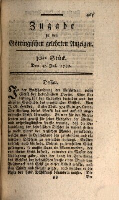 Göttingische Anzeigen von gelehrten Sachen. Zugabe (Göttingische Zeitungen von gelehrten Sachen) Samstag 27. Juli 1782