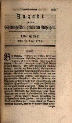 Göttingische Anzeigen von gelehrten Sachen. Zugabe (Göttingische Zeitungen von gelehrten Sachen) Samstag 10. August 1782