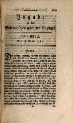 Göttingische Anzeigen von gelehrten Sachen. Zugabe (Göttingische Zeitungen von gelehrten Sachen) Samstag 28. September 1782