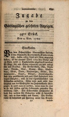 Göttingische Anzeigen von gelehrten Sachen. Zugabe (Göttingische Zeitungen von gelehrten Sachen) Samstag 2. November 1782