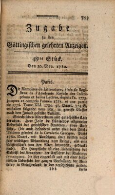 Göttingische Anzeigen von gelehrten Sachen. Zugabe (Göttingische Zeitungen von gelehrten Sachen) Samstag 30. November 1782