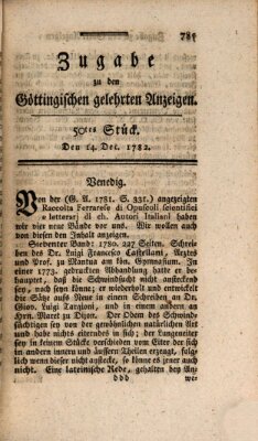 Göttingische Anzeigen von gelehrten Sachen. Zugabe (Göttingische Zeitungen von gelehrten Sachen) Samstag 14. Dezember 1782