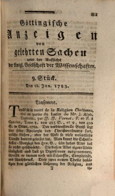 Göttingische Anzeigen von gelehrten Sachen (Göttingische Zeitungen von gelehrten Sachen) Donnerstag 16. Januar 1783