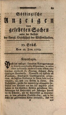 Göttingische Anzeigen von gelehrten Sachen (Göttingische Zeitungen von gelehrten Sachen) Samstag 18. Januar 1783