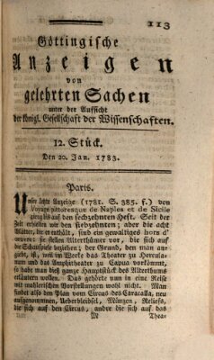 Göttingische Anzeigen von gelehrten Sachen (Göttingische Zeitungen von gelehrten Sachen) Montag 20. Januar 1783