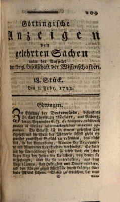 Göttingische Anzeigen von gelehrten Sachen (Göttingische Zeitungen von gelehrten Sachen) Samstag 1. Februar 1783