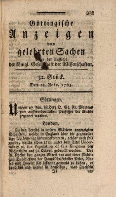 Göttingische Anzeigen von gelehrten Sachen (Göttingische Zeitungen von gelehrten Sachen) Montag 24. Februar 1783