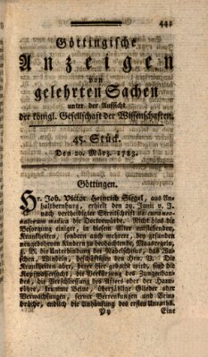 Göttingische Anzeigen von gelehrten Sachen (Göttingische Zeitungen von gelehrten Sachen) Donnerstag 20. März 1783