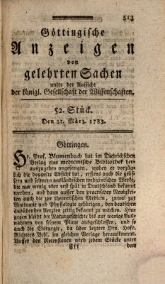 Göttingische Anzeigen von gelehrten Sachen (Göttingische Zeitungen von gelehrten Sachen) Montag 31. März 1783