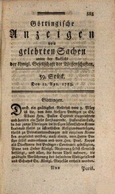 Göttingische Anzeigen von gelehrten Sachen (Göttingische Zeitungen von gelehrten Sachen) Samstag 12. April 1783