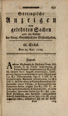 Göttingische Anzeigen von gelehrten Sachen (Göttingische Zeitungen von gelehrten Sachen) Donnerstag 24. April 1783