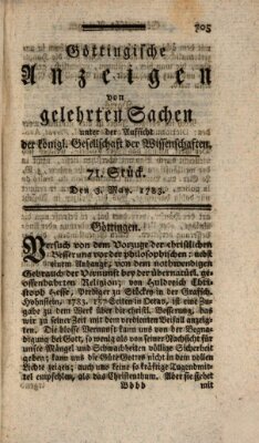 Göttingische Anzeigen von gelehrten Sachen (Göttingische Zeitungen von gelehrten Sachen) Samstag 3. Mai 1783