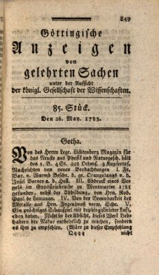 Göttingische Anzeigen von gelehrten Sachen (Göttingische Zeitungen von gelehrten Sachen) Montag 26. Mai 1783