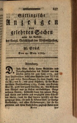 Göttingische Anzeigen von gelehrten Sachen (Göttingische Zeitungen von gelehrten Sachen) Donnerstag 29. Mai 1783