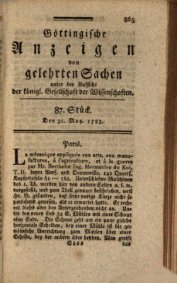 Göttingische Anzeigen von gelehrten Sachen (Göttingische Zeitungen von gelehrten Sachen) Samstag 31. Mai 1783