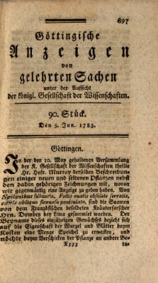 Göttingische Anzeigen von gelehrten Sachen (Göttingische Zeitungen von gelehrten Sachen) Donnerstag 5. Juni 1783