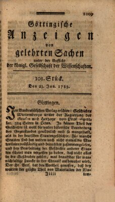 Göttingische Anzeigen von gelehrten Sachen (Göttingische Zeitungen von gelehrten Sachen) Montag 23. Juni 1783