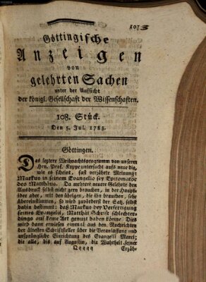 Göttingische Anzeigen von gelehrten Sachen (Göttingische Zeitungen von gelehrten Sachen) Samstag 5. Juli 1783